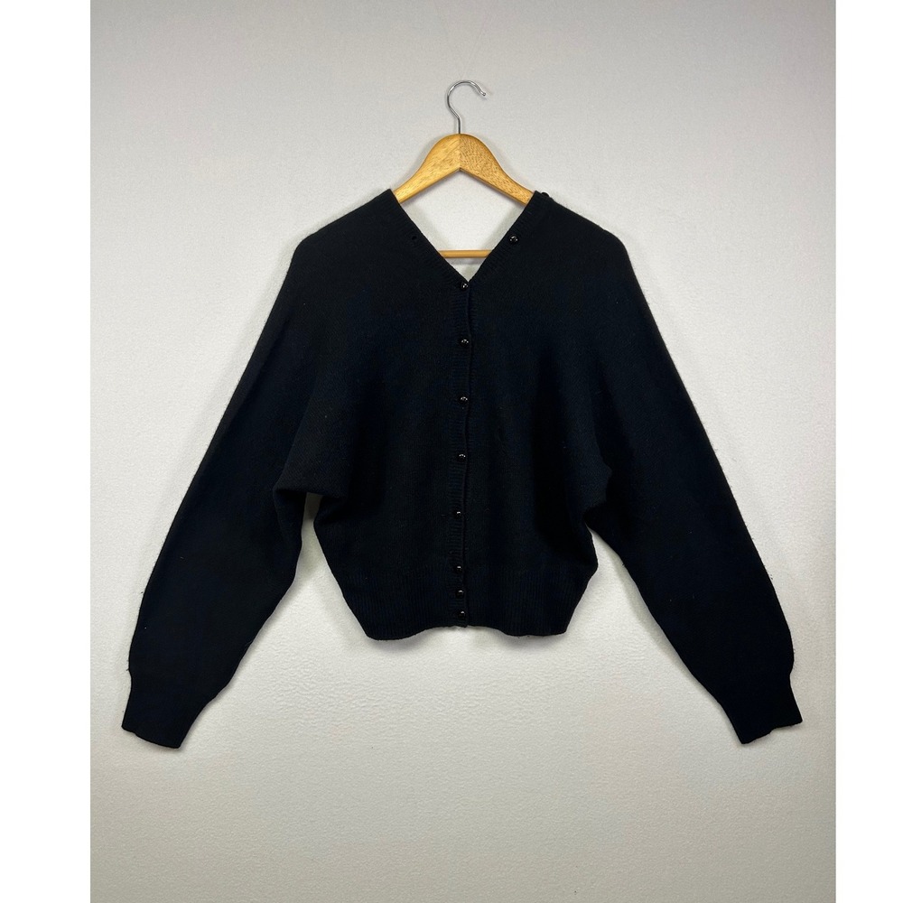 Vintage 80s Les Tricots Caroll Paris Womens 2 Black Angora Wool Batwing Cardigan